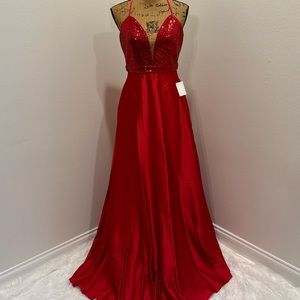 Red Satin Covered in Shiny Sequins Dress